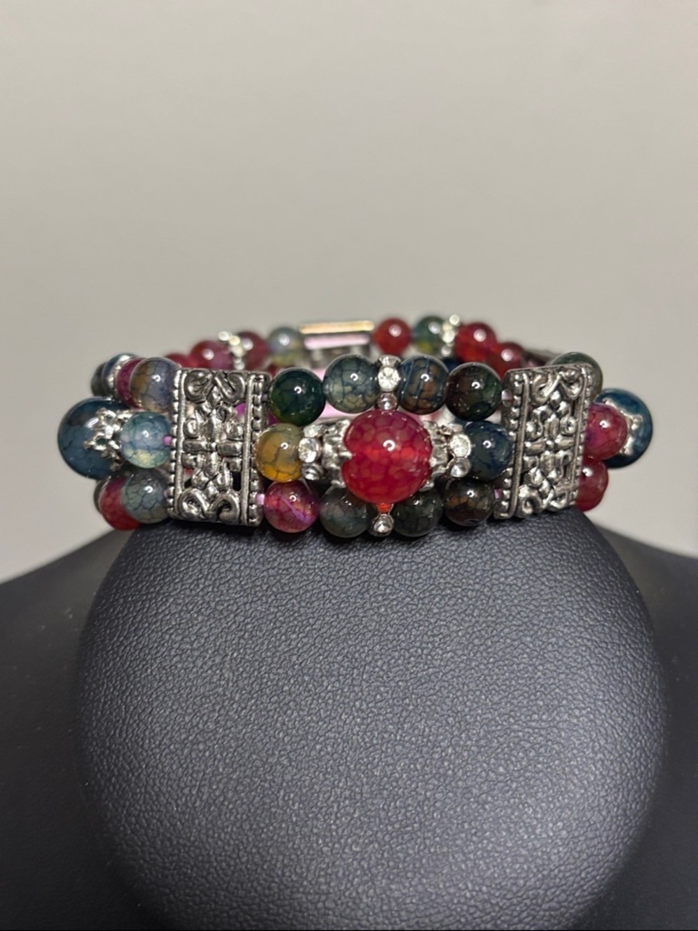 Vintage Glass Bead Stretch Casual Western Boho Filigree Bracelet 